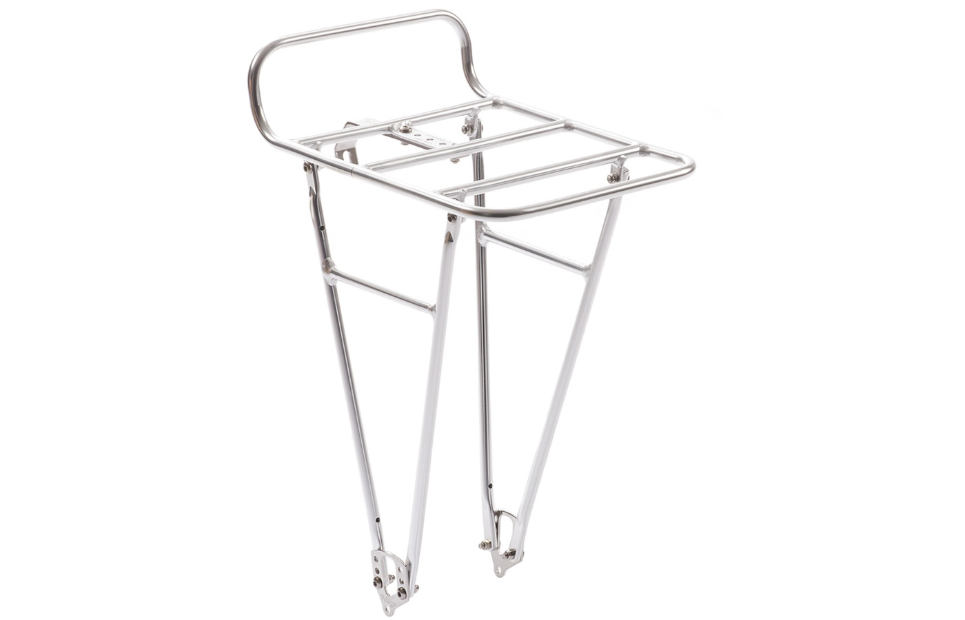 Ein Front-Gepäckträger von PELAGO aus poliertem Aluminium